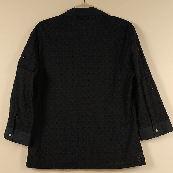 Fresh Produce Black Alseyel Eyelet Lace 3/4 Sleeve Button Front Blouse Top - Picture 10 of 13